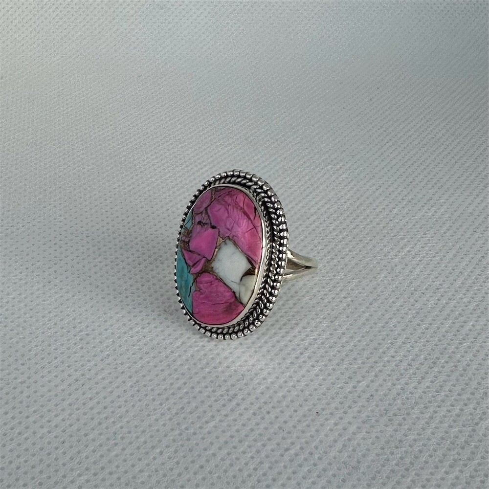 Ring Size 9 Cotton Candy Turquoise Oval Bezel Boho Statement